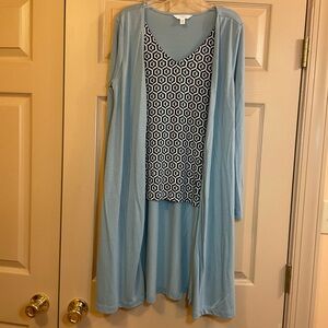 Time and Tru Blue Duster Cardigan with Attached Geometric Tank, Size Small